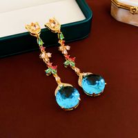 1 Pair Retro Shiny Flower Plating Inlay Copper Zircon Drop Earrings main image 1