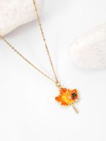 Copper 18K Gold Plated Simple Style Cross Leaf Maple Leaf Enamel Inlay Zircon Pendant Necklace main image 7