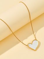 Stainless Steel 18K Gold Plated Retro Inlay Round Heart Shape Butterfly Shell Zircon Pendant Necklace main image 5