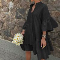 Women's Regular Dress Simple Style Standing Collar Ruffles Hollow Out 3/4 Length Sleeve Flower Above Knee Holiday Daily main image 3