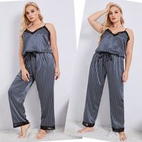 Daily Street Women's Casual Stripe Imitated Silk Polyester Pants Sets Pajama Sets main image 1