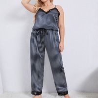 Daily Street Women's Casual Stripe Imitated Silk Polyester Pants Sets Pajama Sets main image 5