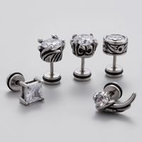 1 Piece Vintage Style Geometric Solid Color Inlay Stainless Steel Zircon Ear Studs main image 1