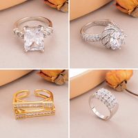 Wholesale Shiny Geometric Copper Inlay 18K Gold Plated Silver Plated Zircon Rings main image 1