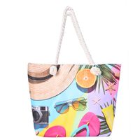 Women's Large Canvas Color Block Vacation Beach Square Zipper Shoulder Bag Tote Bag sku image 7