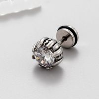 1 Piece Vintage Style Solid Color Inlay Stainless Steel Zircon Ear Studs main image 4