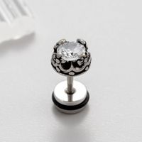 1 Piece Vintage Style Solid Color Inlay Stainless Steel Zircon Ear Studs main image 9