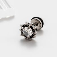 1 Piece Vintage Style Solid Color Inlay Stainless Steel Zircon Ear Studs main image 7