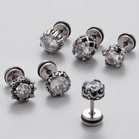 1 Piece Vintage Style Solid Color Inlay Stainless Steel Zircon Ear Studs main image 10