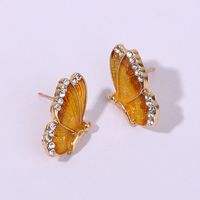 1 Pair Romantic Sweet Artistic Butterfly Enamel Inlay Alloy Rhinestones Gold Plated Ear Studs main image 3