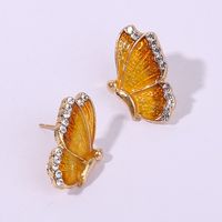 1 Pair Romantic Sweet Artistic Butterfly Enamel Inlay Alloy Rhinestones Gold Plated Ear Studs main image 6