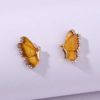1 Pair Romantic Sweet Artistic Butterfly Enamel Inlay Alloy Rhinestones Gold Plated Ear Studs main image 4