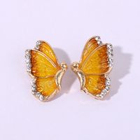 1 Pair Romantic Sweet Artistic Butterfly Enamel Inlay Alloy Rhinestones Gold Plated Ear Studs main image 1