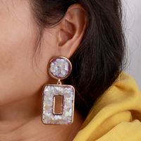 1 Pair IG Style Nordic Style Exaggerated Rectangle Hollow Out Inlay Alloy Resin Gold Plated Drop Earrings main image 1
