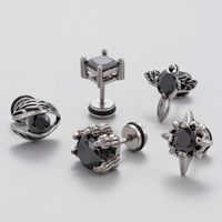 1 Piece Vintage Style Solid Color Inlay Stainless Steel Zircon Ear Studs main image 1