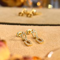 1 Pair IG Style Chain Inlay Copper Alloy Zircon 18K Gold Plated Drop Earrings main image 9