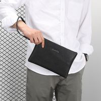 Men's Solid Color Leather Zipper Clutch Bag main image 2