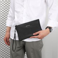 Men's Solid Color Leather Zipper Clutch Bag main image 4