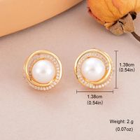 1 Pair Elegant Shiny Pentagram Pearl Artificial Pearl Copper Zircon 18K Gold Plated Ear Studs sku image 3