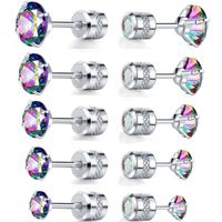 5 Pairs Simple Style Round Inlay 304 Stainless Steel Zircon 18K Gold Plated Ear Studs main image 1