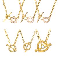 Stainless Steel Copper 18K Gold Plated IG Style Toggle Inlay Round Heart Shape Flower Shell Zircon Necklace main image 1