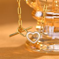 Stainless Steel IG Style Simple Style Heart Shape Toggle Hollow Out Inlay Shell Necklace main image 3