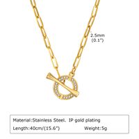 Stainless Steel Copper 18K Gold Plated IG Style Toggle Inlay Round Heart Shape Flower Shell Zircon Necklace sku image 3