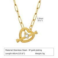 Stainless Steel Copper 18K Gold Plated IG Style Toggle Inlay Round Heart Shape Flower Shell Zircon Necklace sku image 2
