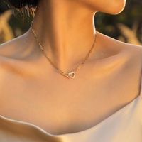 Stainless Steel IG Style Simple Style Heart Shape Toggle Hollow Out Inlay Shell Necklace main image 8