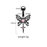 1 Piece Belly Rings Hip-Hop Exaggerated Rock Lips Butterfly Skull Stainless Steel Alloy Epoxy Hollow Out Inlay Rhinestones White Gold Plated main image 4