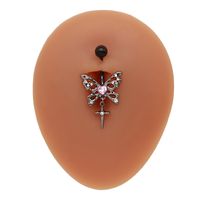 1 Piece Belly Rings Hip-Hop Exaggerated Rock Lips Butterfly Skull Stainless Steel Alloy Epoxy Hollow Out Inlay Rhinestones White Gold Plated main image 7