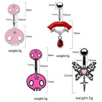 1 Piece Belly Rings Hip-Hop Exaggerated Rock Lips Butterfly Skull Stainless Steel Alloy Epoxy Hollow Out Inlay Rhinestones White Gold Plated main image 2