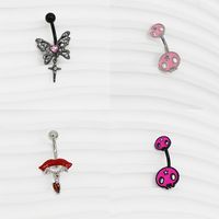 1 Piece Belly Rings Hip-Hop Exaggerated Rock Lips Butterfly Skull Stainless Steel Alloy Epoxy Hollow Out Inlay Rhinestones White Gold Plated main image 9