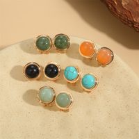 1 Pair Vintage Style Simple Style Round Inlay Copper Acrylic Turquoise 14K Gold Plated Ear Studs main image 3
