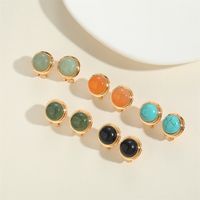 1 Pair Vintage Style Simple Style Round Inlay Copper Acrylic Turquoise 14K Gold Plated Ear Studs main image 4
