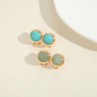 1 Pair Vintage Style Simple Style Round Inlay Copper Acrylic Turquoise 14K Gold Plated Ear Studs main image 6