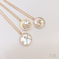 1 Piece Diameter 15.5-15.8 Copper Shell Zircon 14K Gold Plated Round Constellation Polished Pendant main image 2