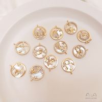 1 Piece Diameter 15.5-15.8 Copper Shell Zircon 14K Gold Plated Round Constellation Polished Pendant main image 5