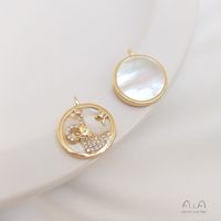 1 Piece Diameter 15.5-15.8 Copper Shell Zircon 14K Gold Plated Round Constellation Polished Pendant sku image 5