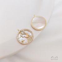 1 Piece Diameter 15.5-15.8 Copper Shell Zircon 14K Gold Plated Round Constellation Polished Pendant sku image 9