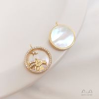 1 Piece Diameter 15.5-15.8 Copper Shell Zircon 14K Gold Plated Round Constellation Polished Pendant sku image 7