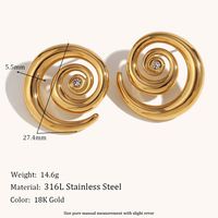 1 Pair Simple Style Commute Circle Lines Plating Stainless Steel Zircon 18K Gold Plated Ear Studs main image 2