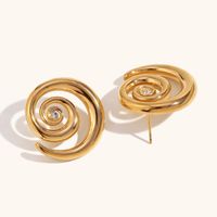 1 Pair Simple Style Commute Circle Lines Plating Stainless Steel Zircon 18K Gold Plated Ear Studs main image 5