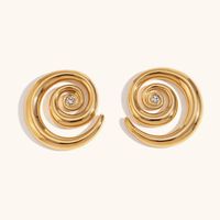 1 Pair Simple Style Commute Circle Lines Plating Stainless Steel Zircon 18K Gold Plated Ear Studs main image 3