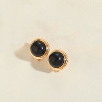 1 Pair Vintage Style Simple Style Round Inlay Copper Acrylic Turquoise 14K Gold Plated Ear Studs sku image 1