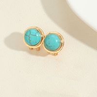 1 Pair Vintage Style Simple Style Round Inlay Copper Acrylic Turquoise 14K Gold Plated Ear Studs sku image 2