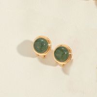 1 Pair Vintage Style Simple Style Round Inlay Copper Acrylic Turquoise 14K Gold Plated Ear Studs sku image 4
