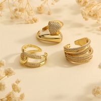 Wholesale Elegant Simple Style Lines Copper Layered Inlay 18K Gold Plated Zircon Open Rings main image 5