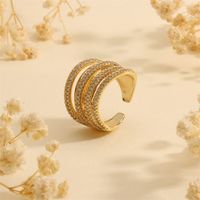Wholesale Elegant Simple Style Lines Copper Layered Inlay 18K Gold Plated Zircon Open Rings sku image 3