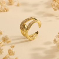 Wholesale Elegant Simple Style Lines Copper Layered Inlay 18K Gold Plated Zircon Open Rings sku image 1